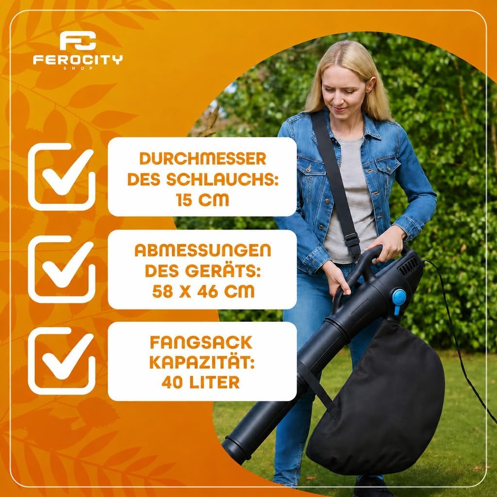 Ferocity Laubsauger Fangsack Universal 40L – Technisches Vlies, Ø 120mm, Ersatz-Auffangsack mit Reis