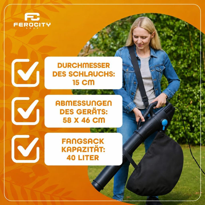 Ferocity Laubsauger Fangsack Universal 40L – Technisches Vlies, Ø 120mm, Ersatz-Auffangsack mit Reis