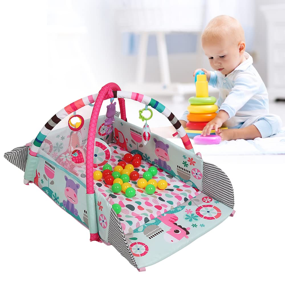 4-in-1 Baby Spieldecke Laufstall, Spielbogen, Bällebad Spielmatte mit Spielbogen Abnehmbarem,Neugebo