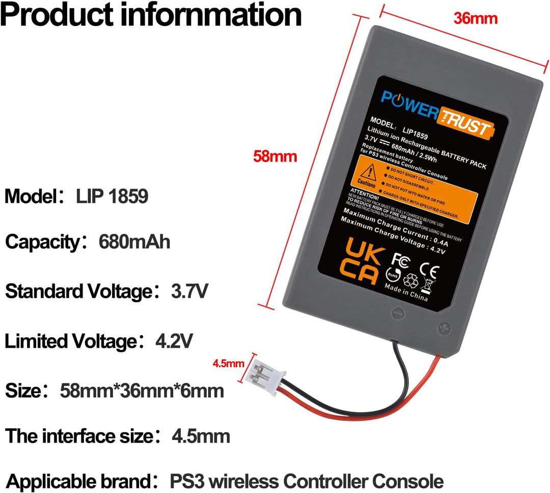 PowerTrust 2 Stück LIP1859 Akku für Sony PS3 Playstation 3 Dualshock Wireless Controller LIP1472 LIP