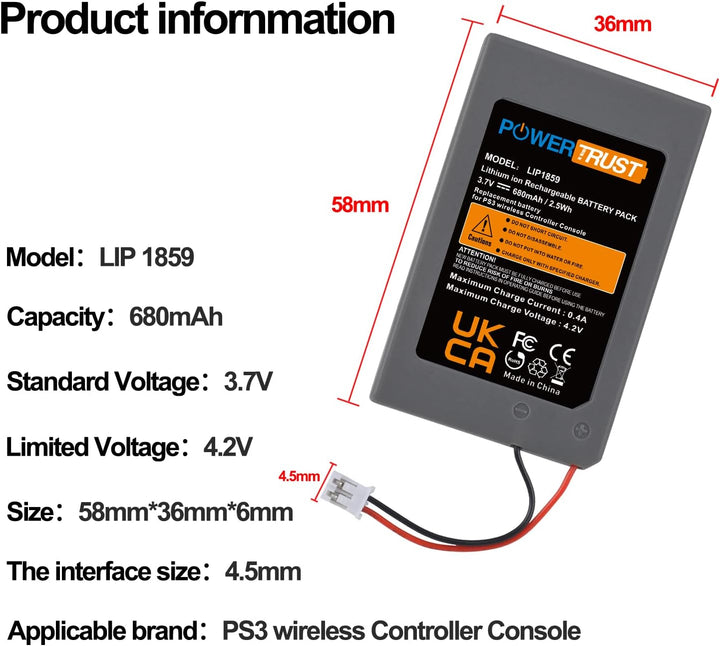 PowerTrust 2 Stück LIP1859 Akku für Sony PS3 Playstation 3 Dualshock Wireless Controller LIP1472 LIP