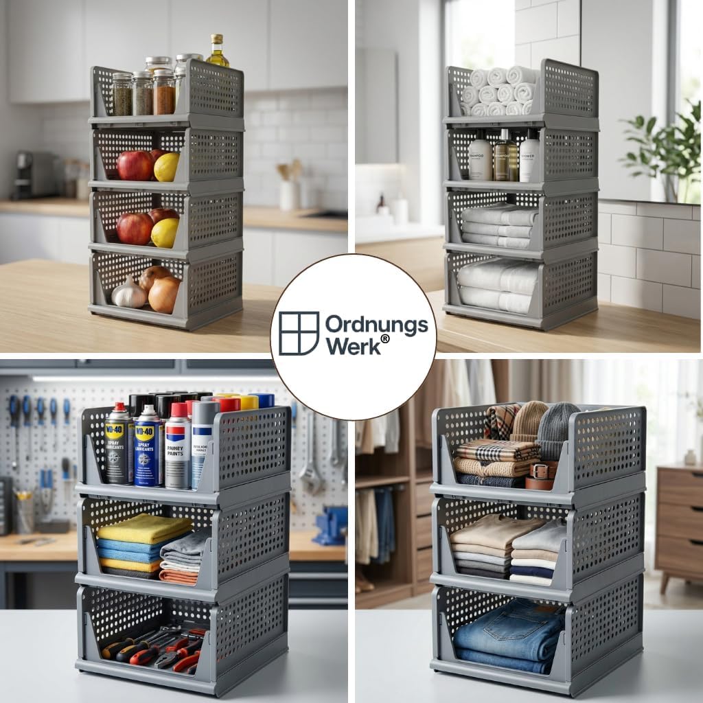 Kleiderschrank Organizer 4er Set – faltbare, stapelbare Aufbewahrungsboxen aus PP Kunststoff für Kle