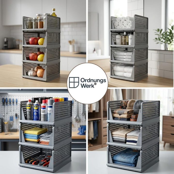 Kleiderschrank Organizer 4er Set – faltbare, stapelbare Aufbewahrungsboxen aus PP Kunststoff für Kle