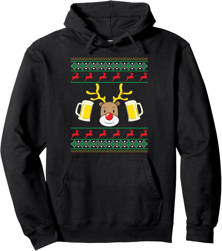 Ugly Christmas with Rudolf the Rentier and Beer Pullover Hoodie