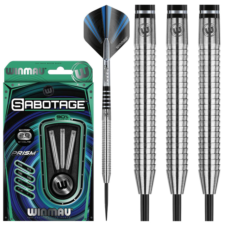 WINMAU Sabotage 20g Profi Wolfram Steeltip Dartpfeile Set mit Flights und Schäfte 20 g Mehrfarbig, 2