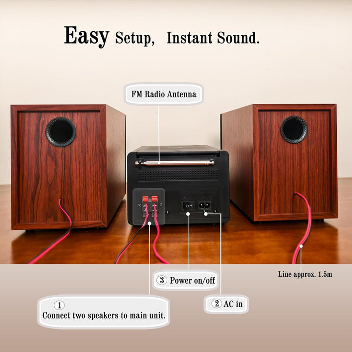 Bluetooth Stereoanlage 40W für Zuhause, CD-Player mit Wireless Streaming, USB MP3 Wiedergabe, FM Rad