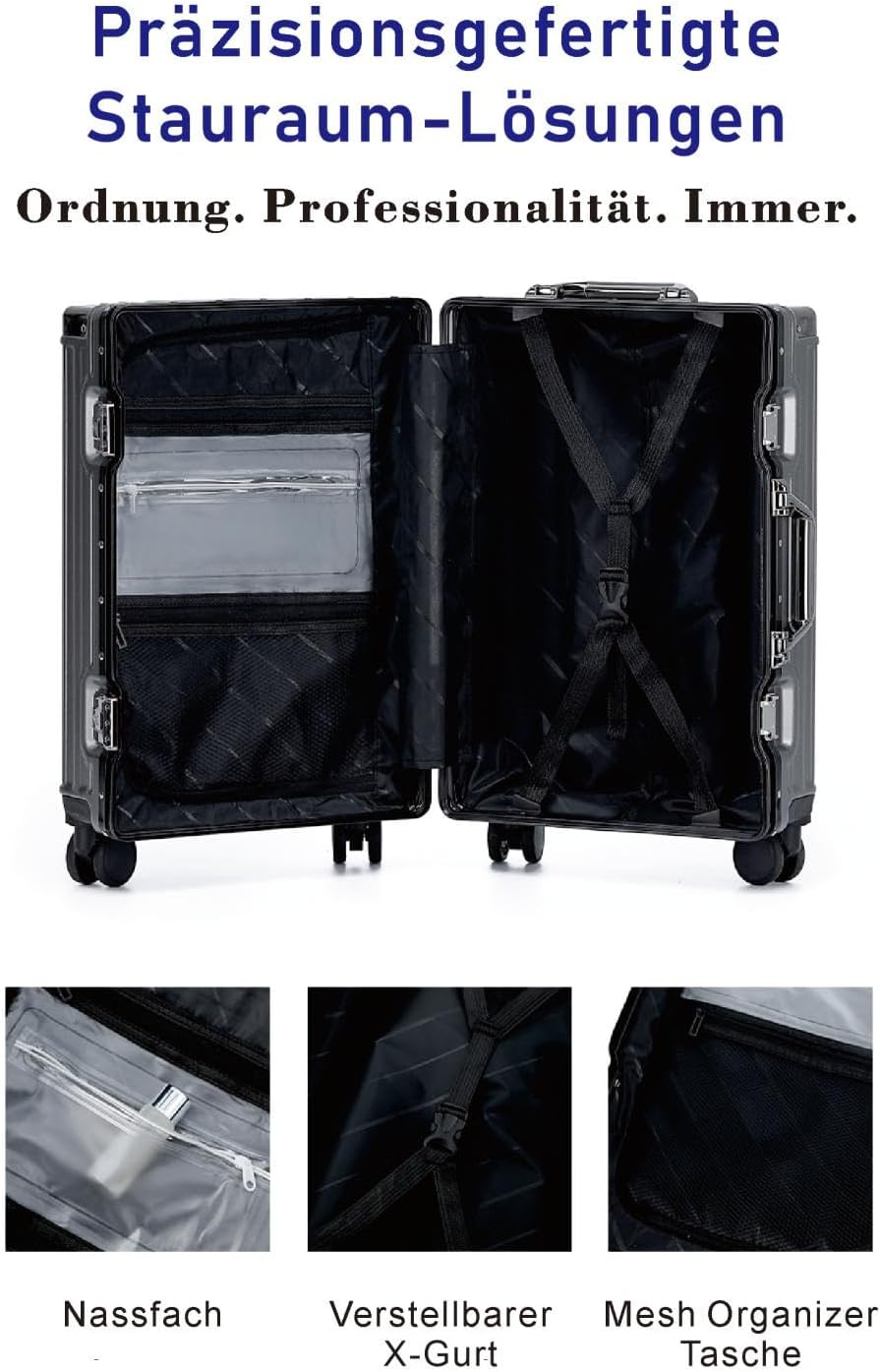 Aoliwei Mittelgrosser Koffer M 67cm - Alurahmen Hartschalenkoffer aus 100% Polycarbonat, ca. 65L - P