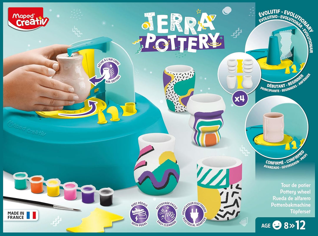 Maped CREATIV – 907220 elektrische Töpferscheibe TERRA POTTERY mit Fusspedal - inklsuive Töpferton u