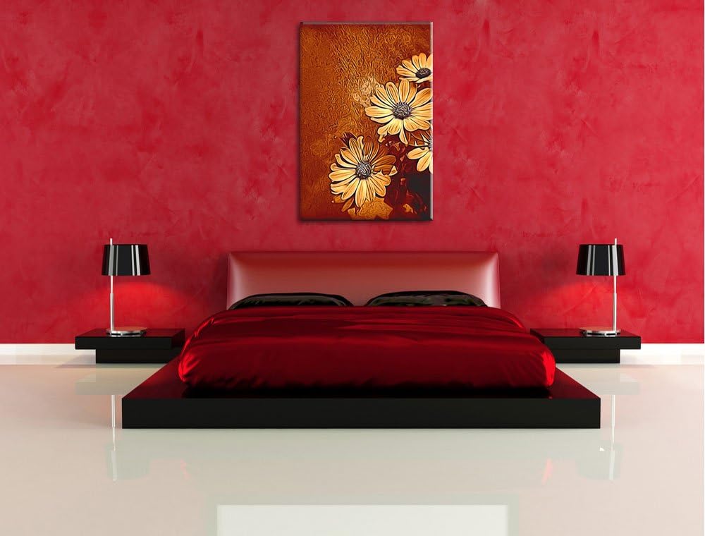 kleine Margareten an Hauswand Deluxe Format: 100x70 cm auf Leinwand, XXL riesige Bilder fertig gerah