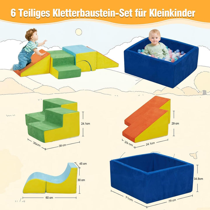 Schaumstoff Bausteine Kinder, Schaumstoff Kletterblöcke XXL, 6 Softbausteine Baby für Zuhause, Monte