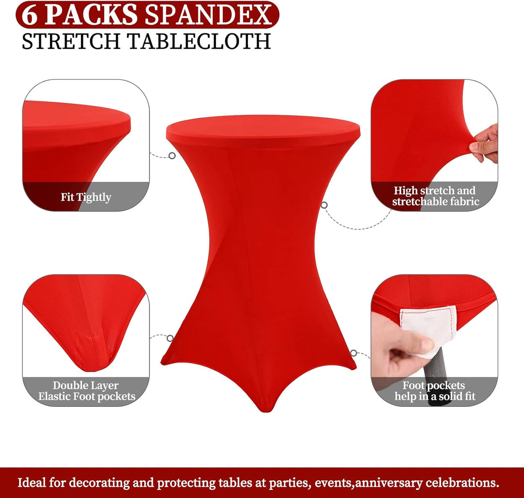 Showgeous 6er-Set Stretch Stehtisch Husse für Bistrotisch Ø 80-85 cm,Rot Stehtischhussen Verstärkung