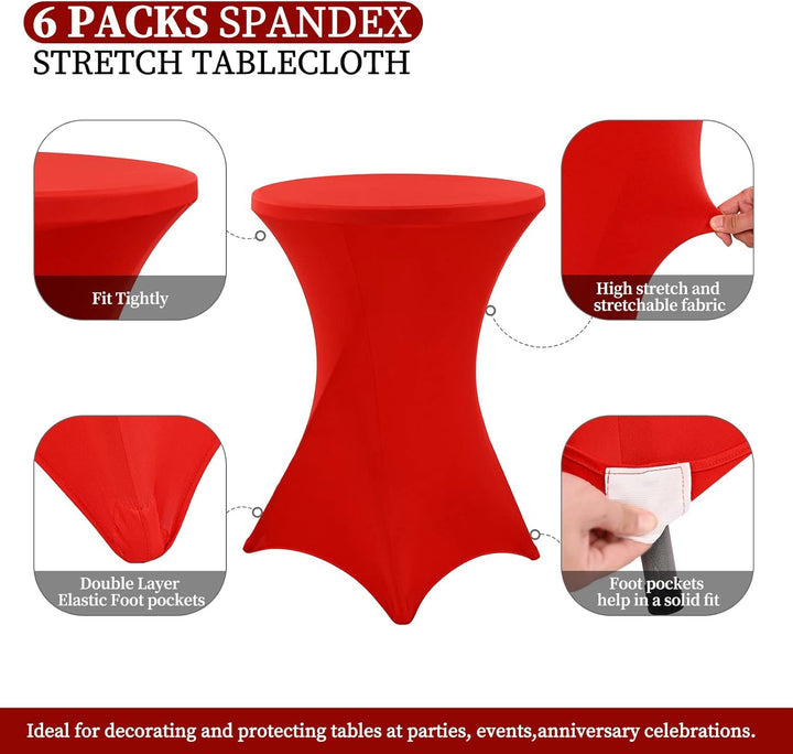 Showgeous 6er-Set Stretch Stehtisch Husse für Bistrotisch Ø 80-85 cm,Rot Stehtischhussen Verstärkung