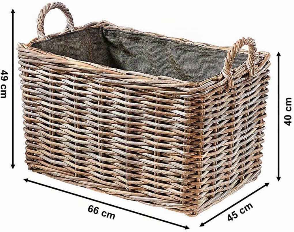 Kobolo Holzkorb Kaminkorb rechteckig Kubu grey - Rattan - Stoff dunkel -, Grau Braun