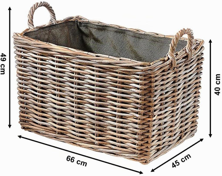 Kobolo Holzkorb Kaminkorb rechteckig Kubu grey - Rattan - Stoff dunkel -, Grau Braun