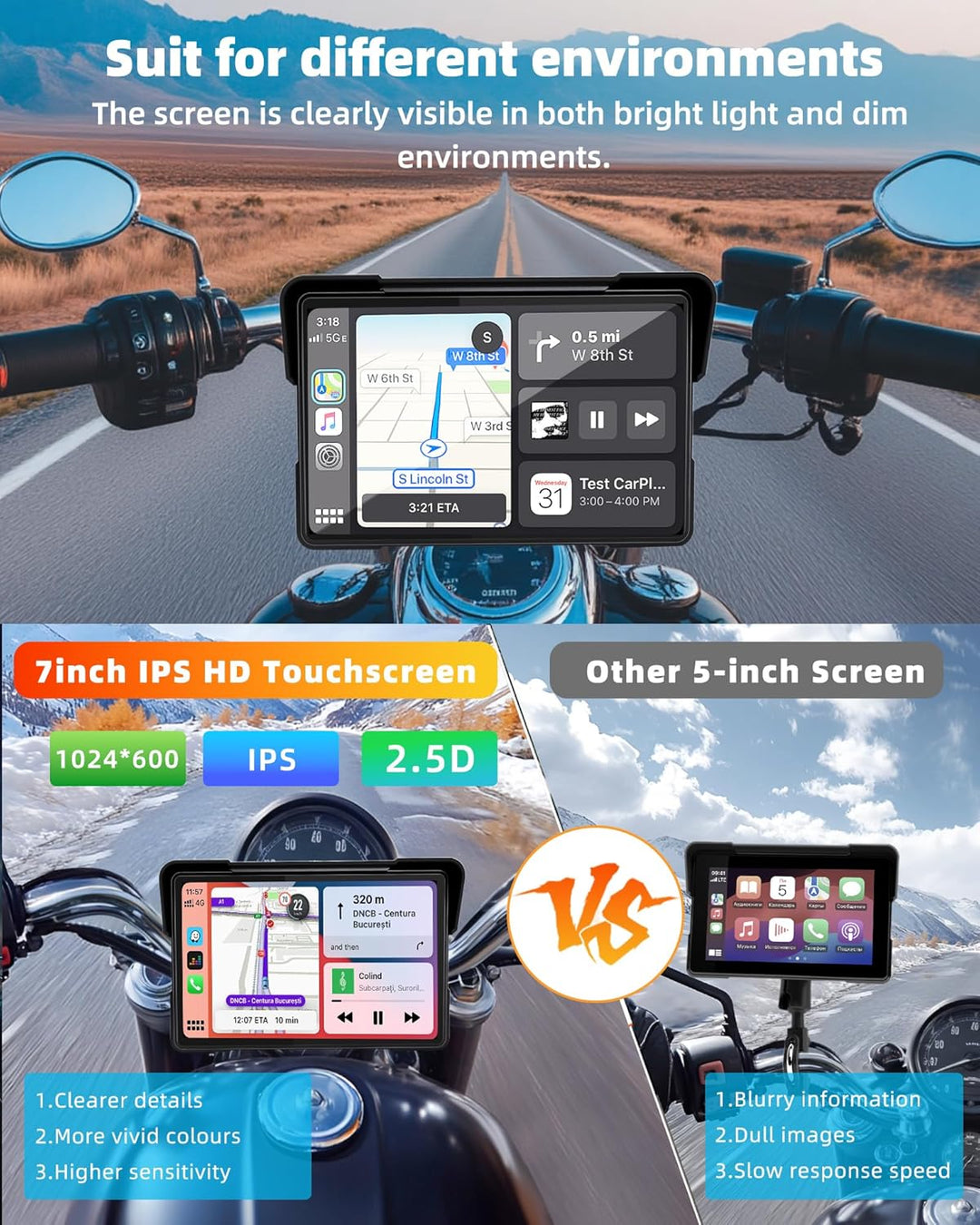 Plug-and-Play Carplay Bildschirm für BMW Motorrad 7 Zoll Motorrad Display mit Wireless CarPlay & And