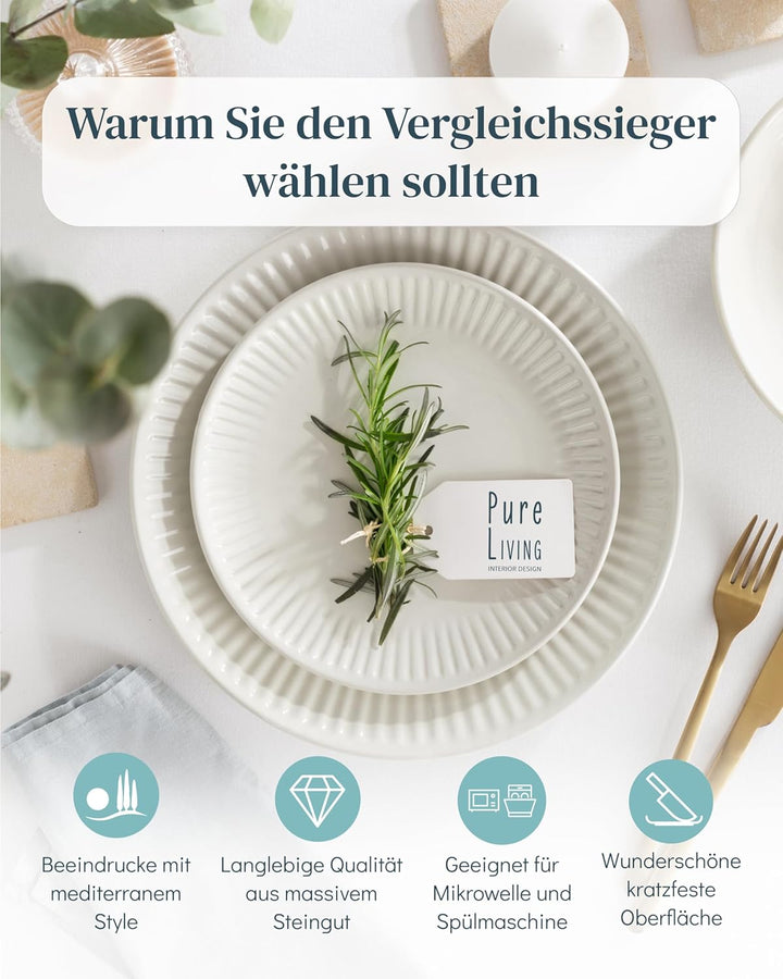 Steingut Teller Gross 6 Personen Hygge TESTSIEGER, Traumhaftes Skandinavisches Steingut Speiseteller