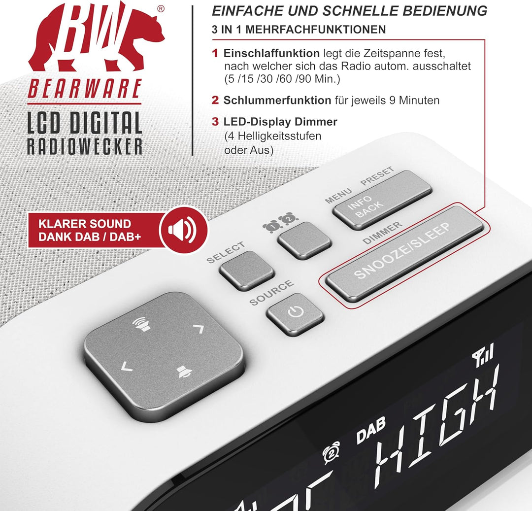 CSL - DAB Plus Radio digital - Radiowecker DAB+ FM UKW - je 20 Speicherplätzen – 16 Lautstärkestufen