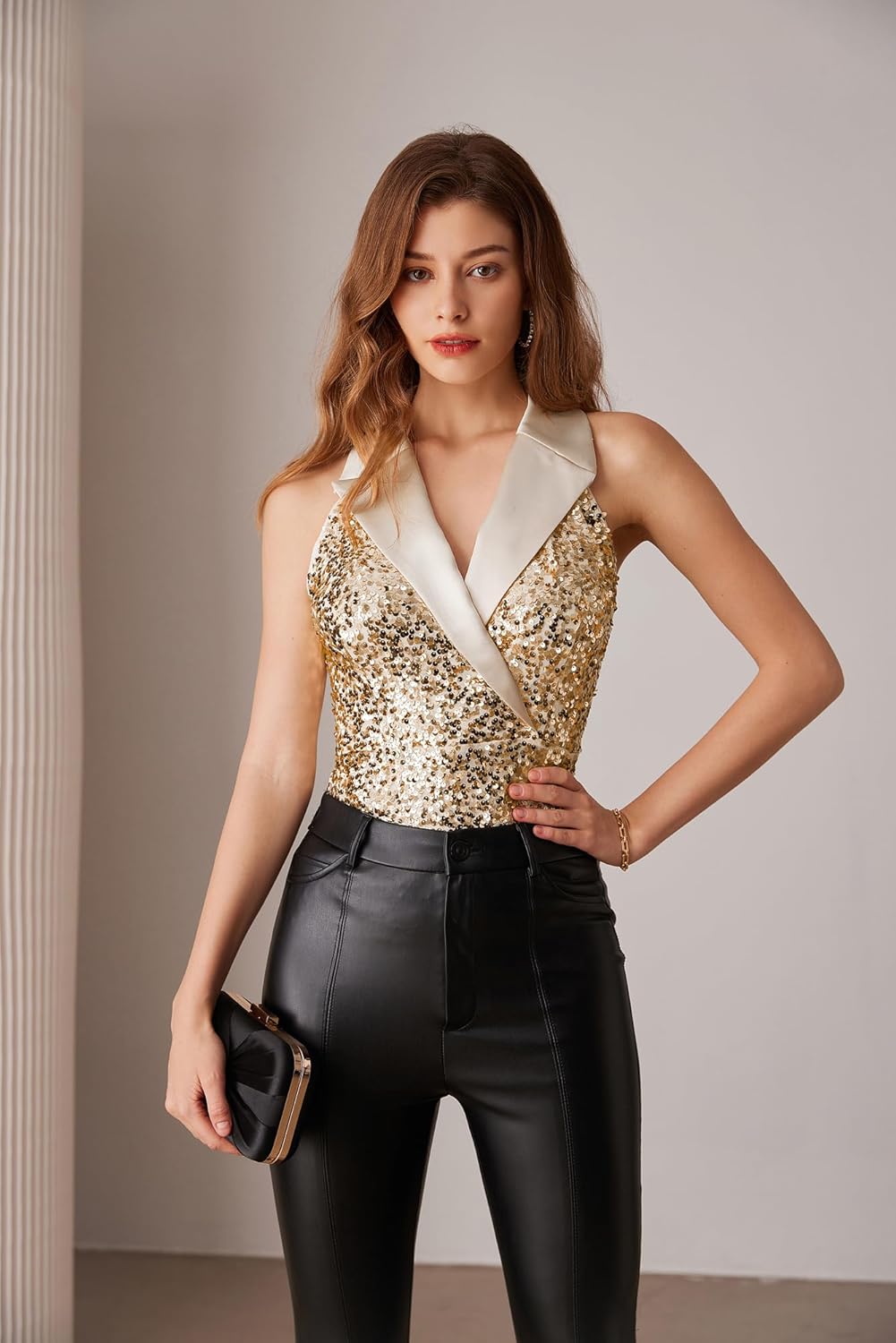GRACE KARIN Damen Glitzer Pailletten Tank Top Pailletten Ärmellos Elegant Funkelnd Bluse Party Clubw