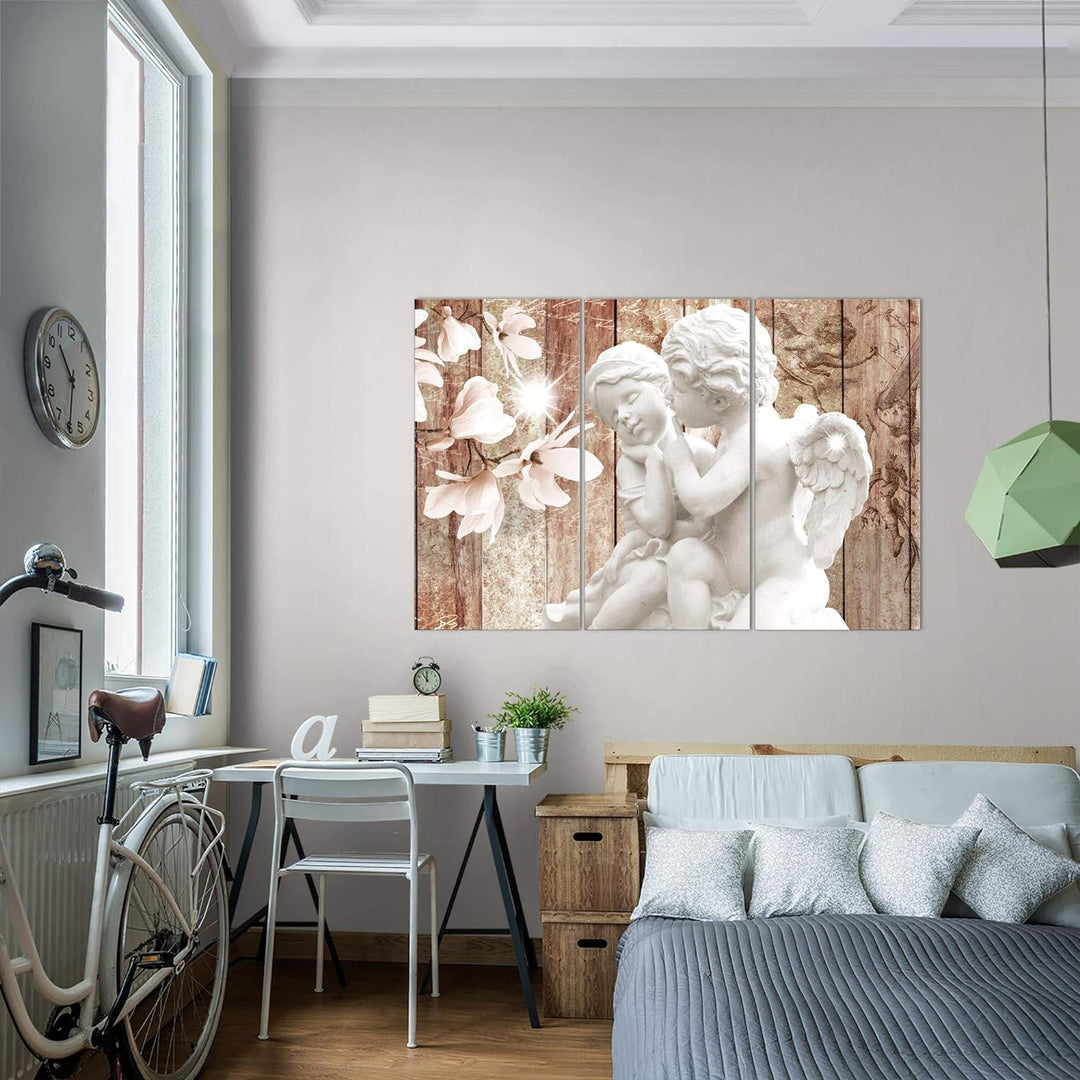 Runa Art Wandbilder Engel Blumen Bild XXL Wohnzimmer Schlafzimmer Braun Magnolien Holz 120 x 80 cm 3