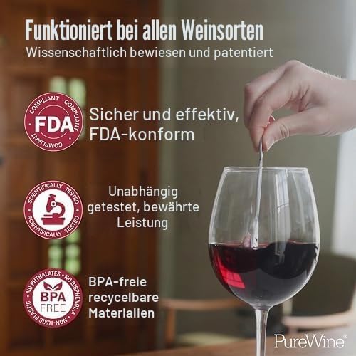 PureWine Weinfilter „The Wand“ mit Weinglas-Anhänger | Entfernt Histamine & Sulfite – weniger Kopfsc