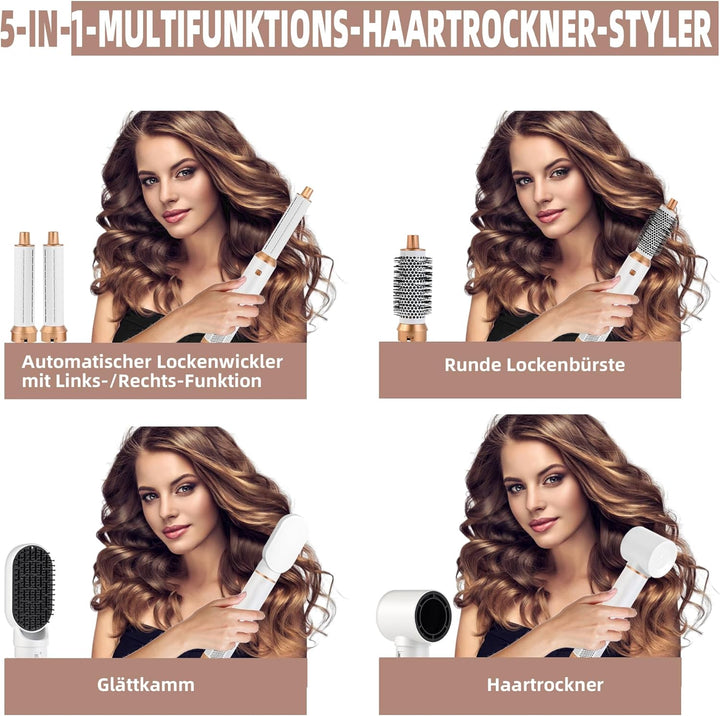 Air styler 5 in 1 Hair Styler 1000W Warmluftbürste Set Haarstyler Rundbürstenföhn, Lockenstab Automa
