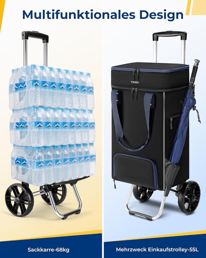Ytonet Einkaufstrolley Klappbar mit Kühlfach, Einkaufswagen Gross Wasserdicht mit Starrer Bodenplatt