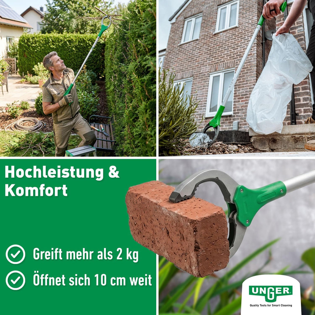 UNGER NiftyNabber Trigger Allzweckgreifer (93 cm lang, Müllzange, mit Magnetspitze, Greifkopf 360° d