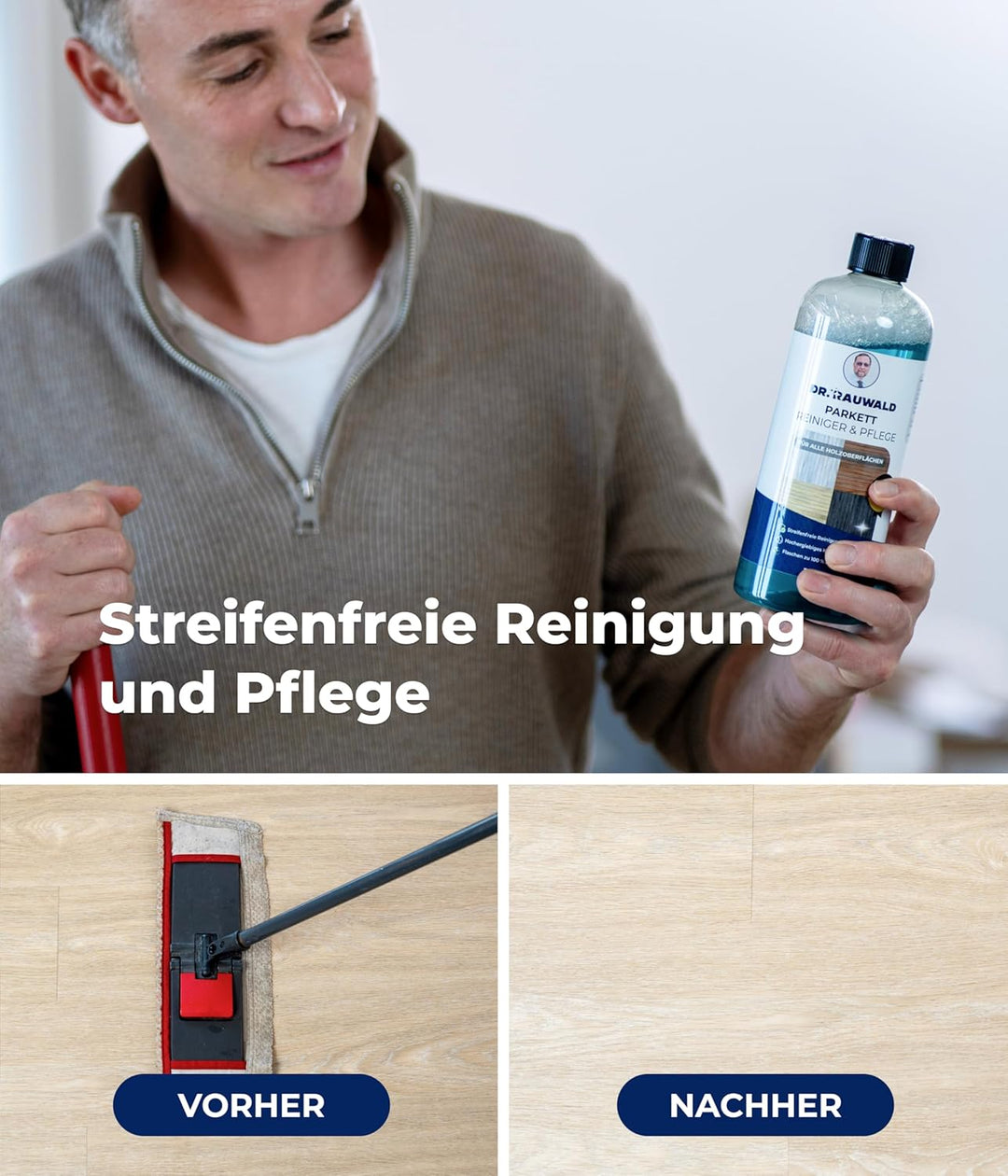 Dr. Rauwald Parkettreiniger & Wischpflege [750ml] – 2-in-1 für Erstpflege & Unterhaltsreinigung – Fü