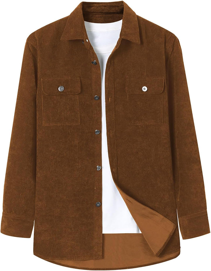 Elegancity Herren Hemd Cord Langarm Freizeithemd Männer Jacke Regular Fit Button Up Hemdjacke Mit Kl