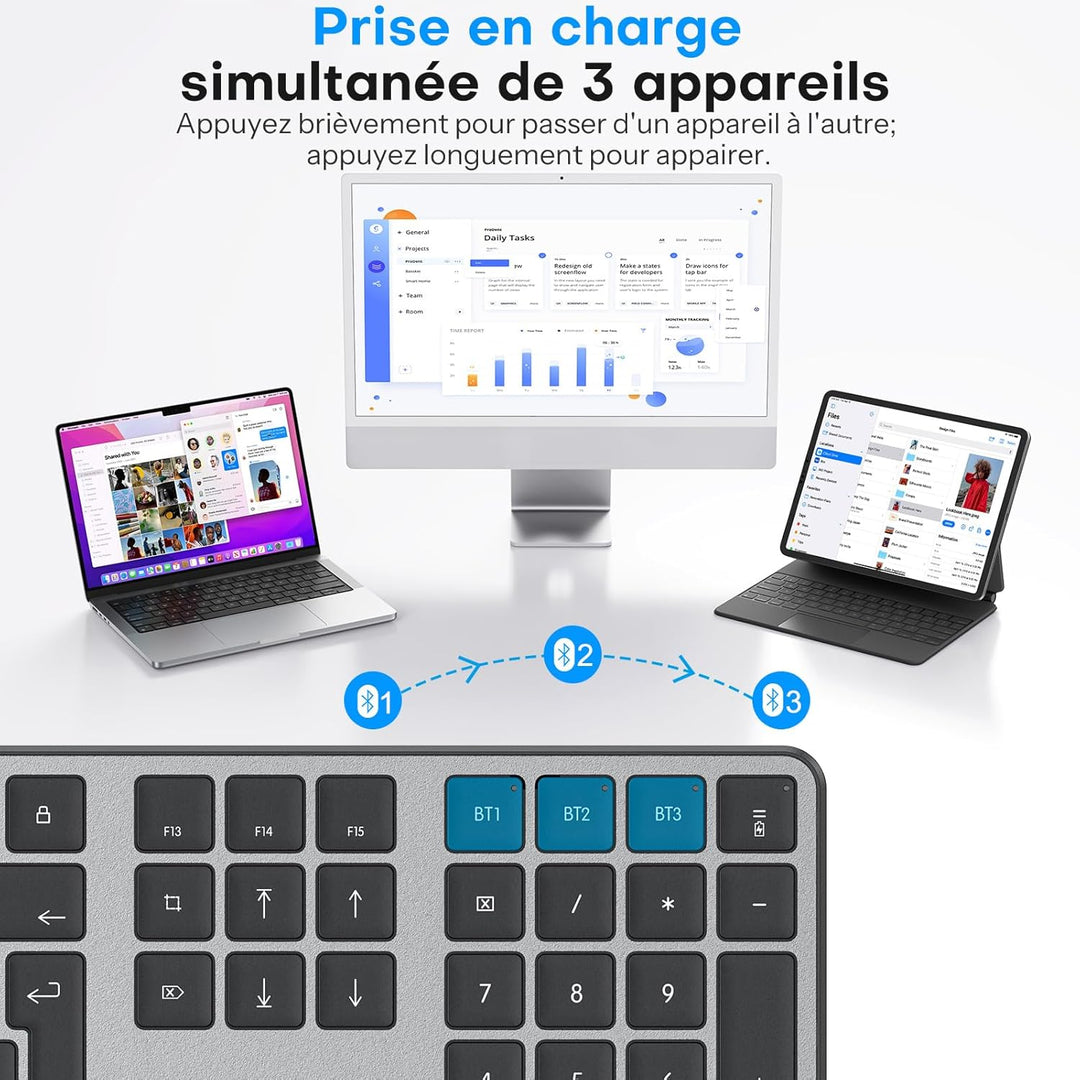 OMOTON Kabellose Bluetooth-Tastatur und Maus für Mac, Tastatur und Maus, wiederaufladbar mit 3 Bluet