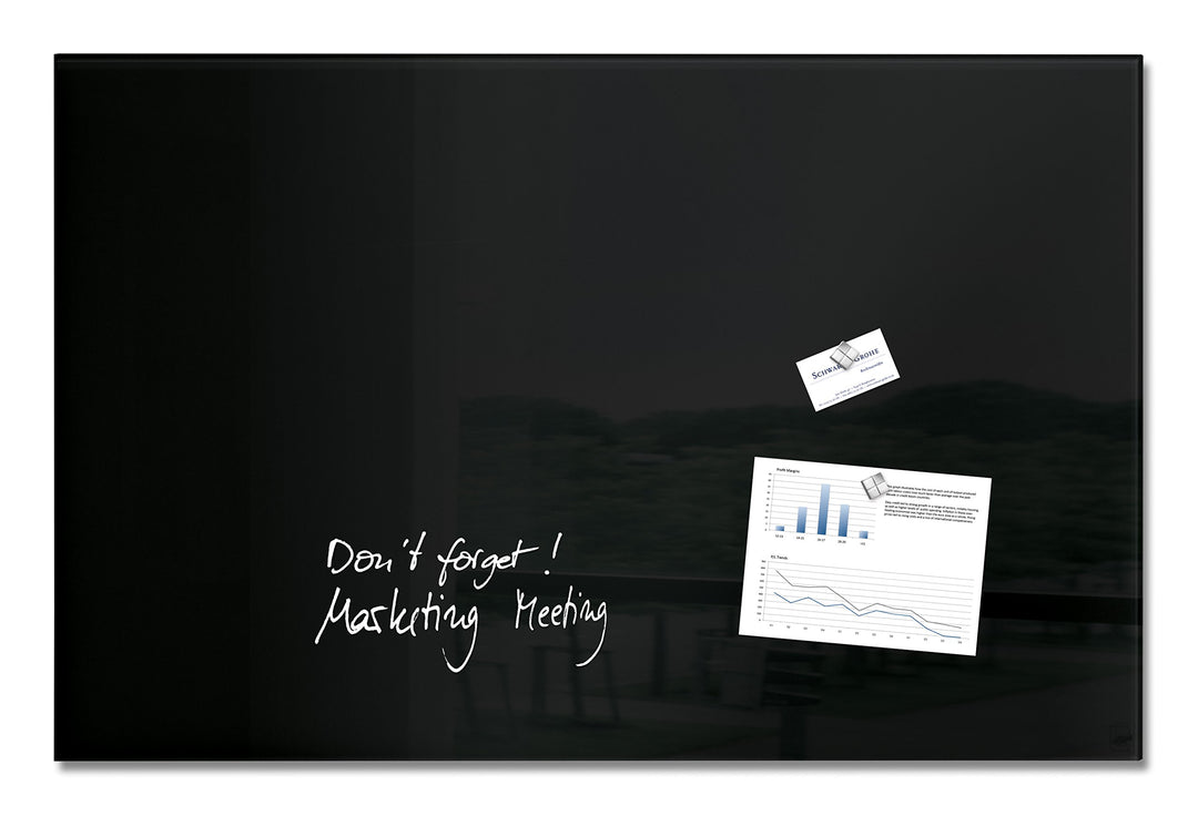 SIGEL GL140 Premium Glas-Whiteboard 100x65 cm schwarz hochglänzend, TÜV geprüft, einfache Montage, G
