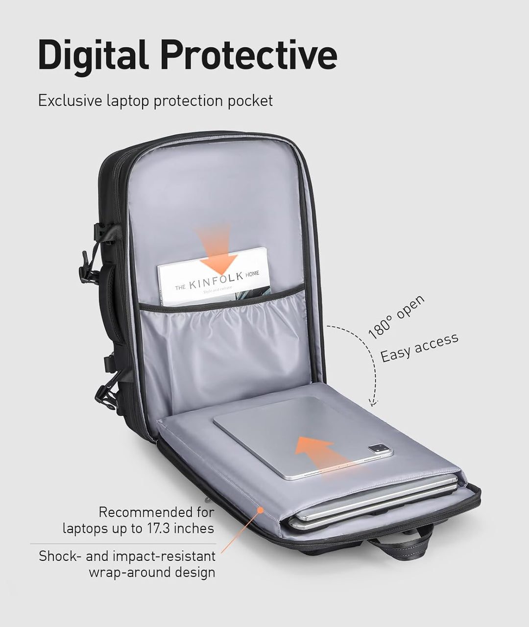 MARK RYDEN Business Rucksack Erweiterbar 25L-40L Hydrophobes Gewebe zum Mitnehmen Laptop für 17,3-Zo