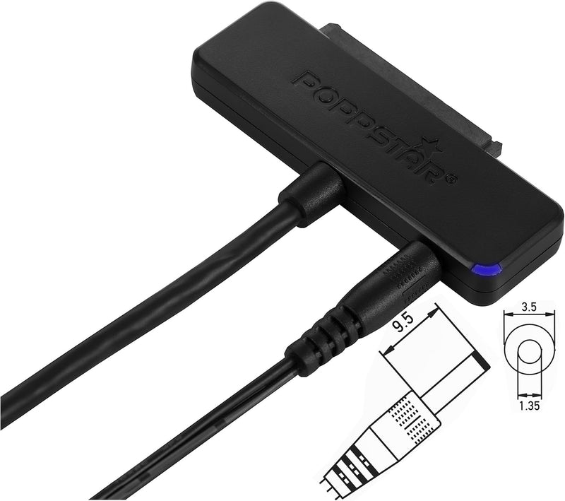 POPPSTAR Festplatten-Adapter (USB 3.1 Gen 1 Typ A) Sata USB Kabel mit Netzteil für externe Festplatt