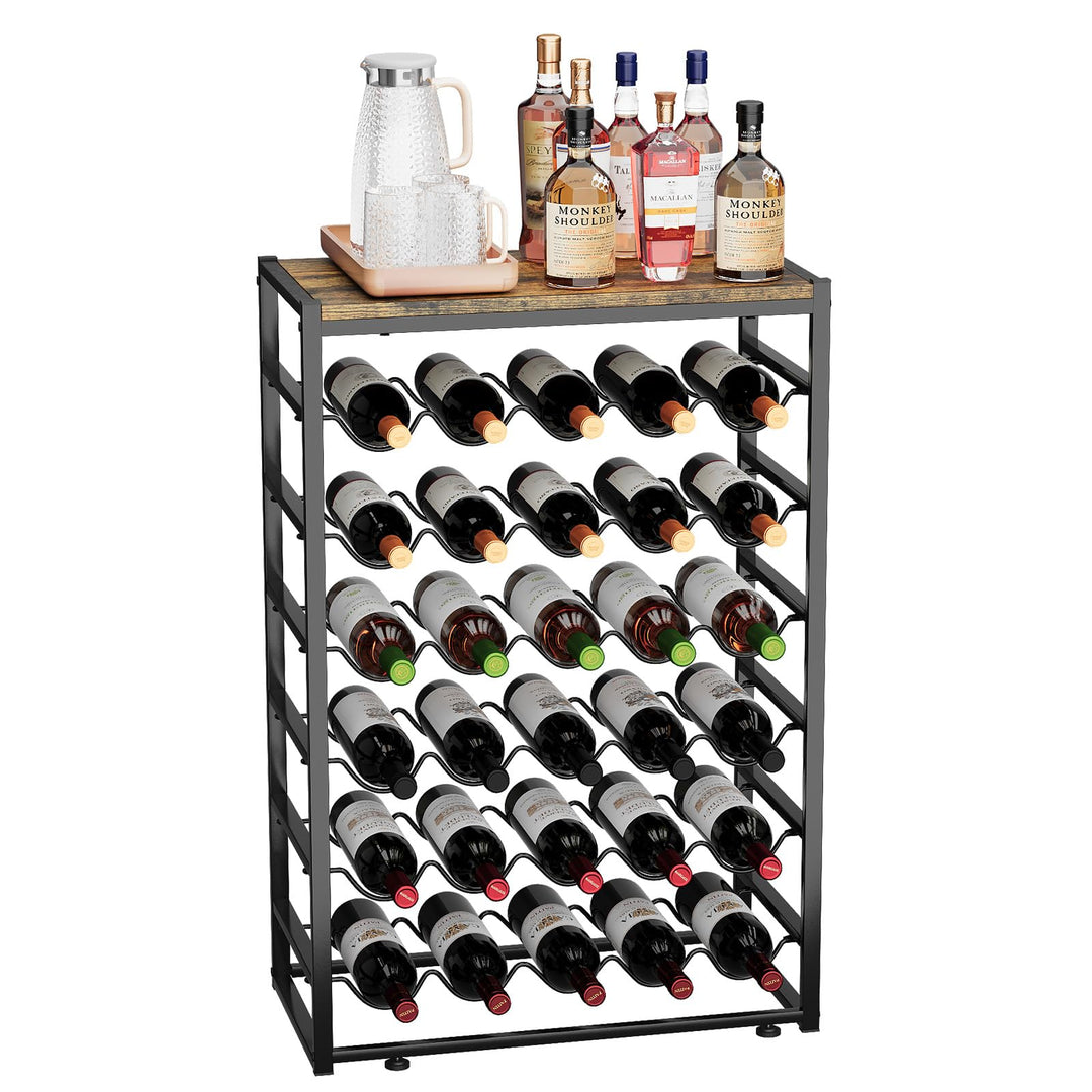 Urban Deco Weinregal für 30 Flaschen, Flaschenregal Stehend mit Holz Tischplatte, Weinregal Metall S