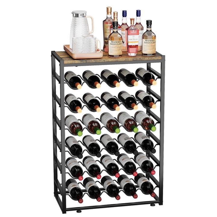 Urban Deco Weinregal für 30 Flaschen, Flaschenregal Stehend mit Holz Tischplatte, Weinregal Metall S