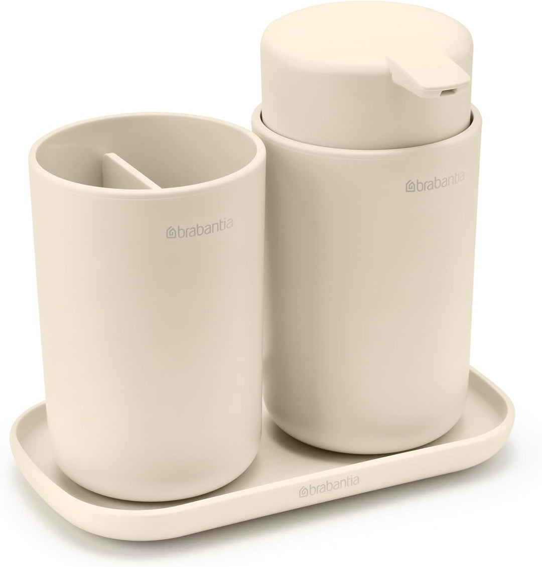 Brabantia - Renew Bad-Accessoires-Set - Seifenspender, Zahnbürstenhalter & Ablage - Tropffreier Pump