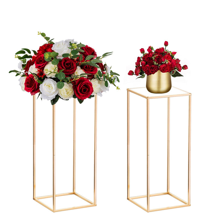Nuptio 2 Stück Hochzeit Mittelstücke Goldvasen 60cm Hoch Blumenständer Metall Bodenvase Säule Geomet
