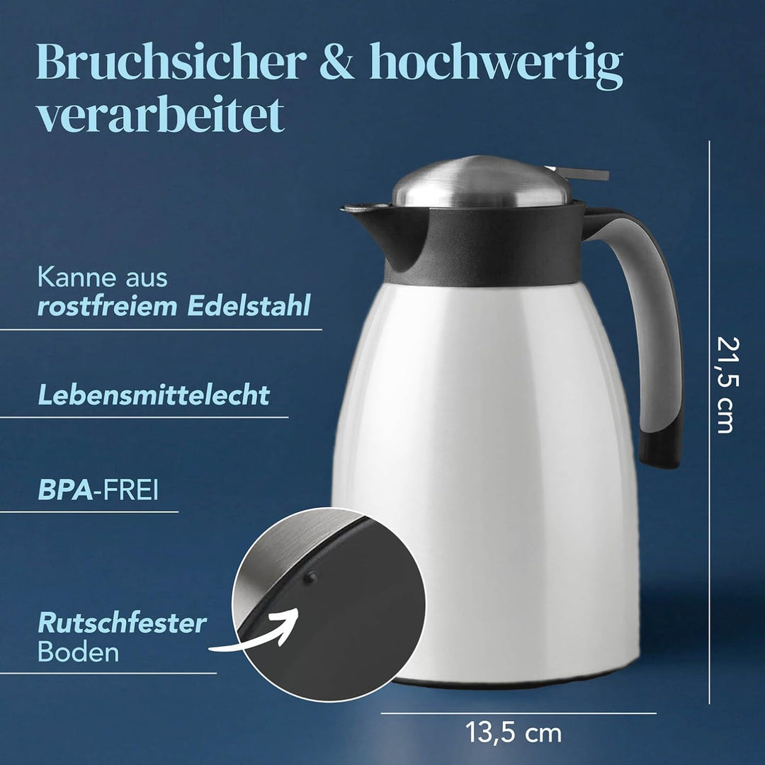 Blumtal Thermoskanne 1l - BPA-freie Teekanne mit Quick Tip Verschluss - auslaufsichere Kaffeekanne T
