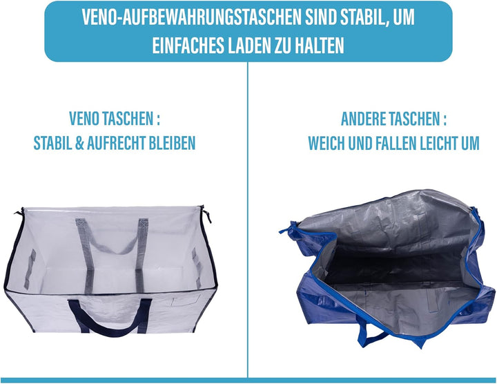 VENO 2-er Pack extra grosse Reisetaschen mit Reissverschlüssen, strapazierfähig, Umzugsbox-Alternati