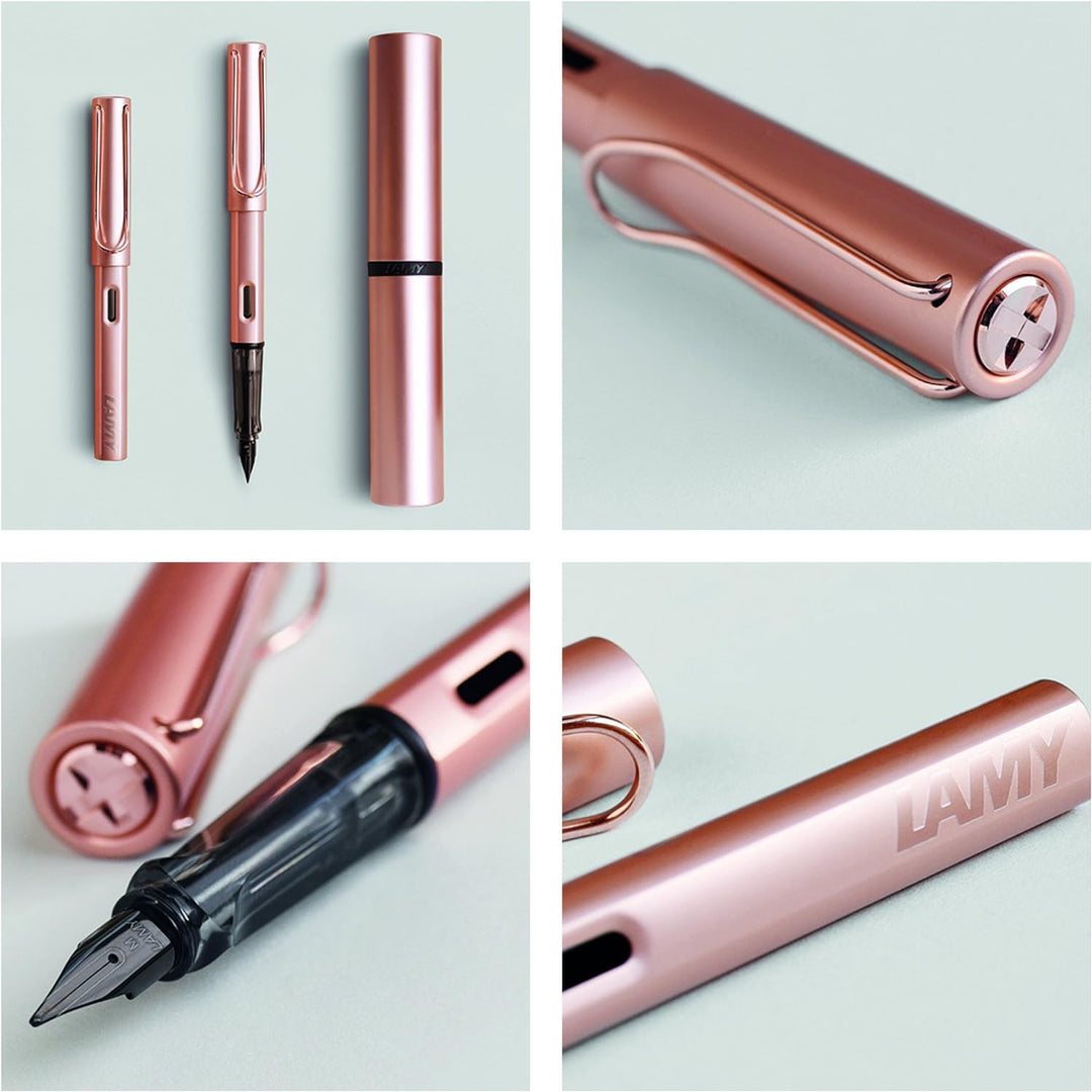 LAMY Lx Füllhalter 076 – Füller aus Aluminium in der Farbe Roségold mit transparentem Griffstück und