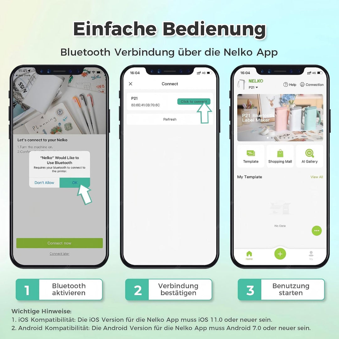 Nelko Etikettendrucker, Bluetooth P21 Selbstklebendes Etikettiergerät Tragbarer beschriftungsgerät s