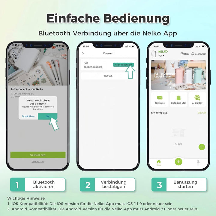 Nelko Etikettendrucker, Bluetooth P21 Selbstklebendes Etikettiergerät Tragbarer Beschriftungsgerät s