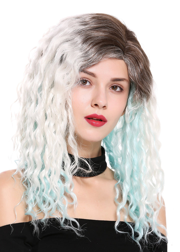 WIG ME UP - 803AD-8+60+L-BLUE Damenperücke Perücke Seitenscheitel Afro Krepplocken gelockt Ombre Bra