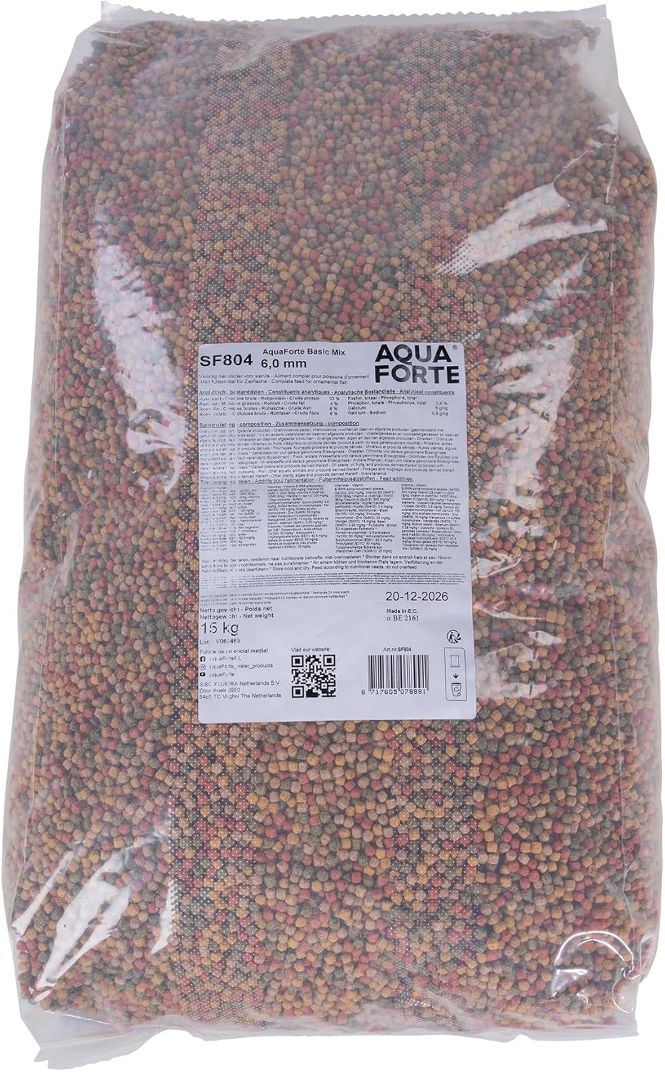 AquaForte Hochwertiges Basis Fischfutter, 15 kg (± 40 Liter), Medium Pellets (6