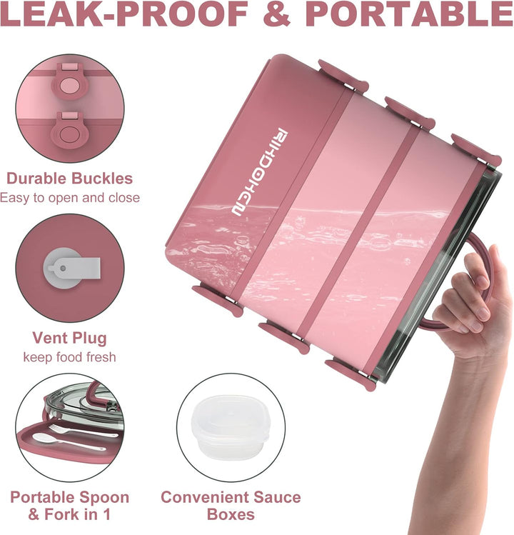 RIKDOKEN Bento Box Lunchbox, stapelbare 3-lagige Behälter, tragbare 2.6 l grosse Kapazität, auslaufs