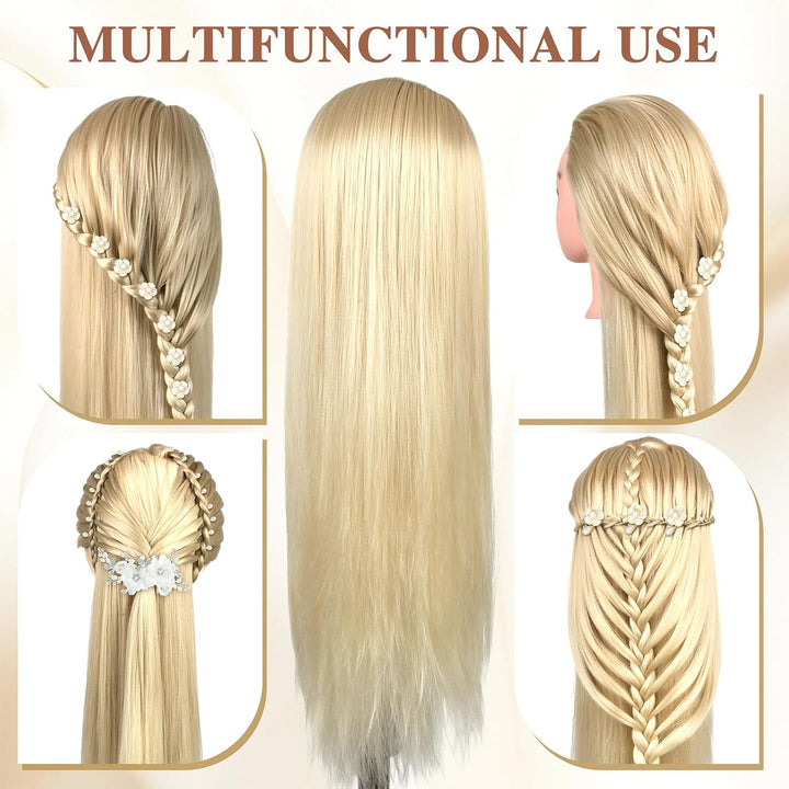 Trainingsköpfe, 28 Zoll Frisierkopf für Friseure, 100% Kunstfaser Haar Übungskopf, mit DIY Strickset