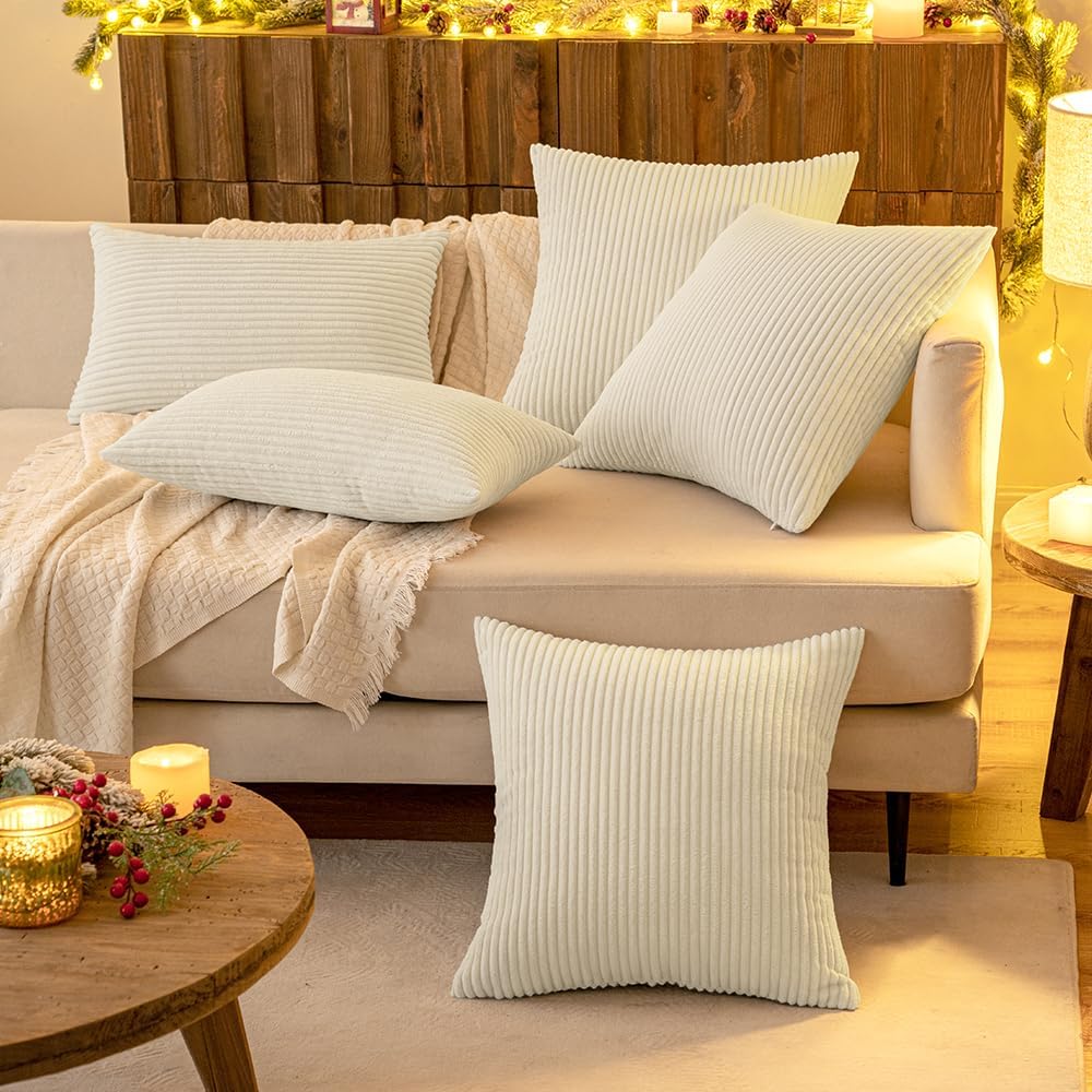 MIULEE Weihnachten 4er Set Kissenbezüge Kord Kissenhülle Dekorative Kissenbezug Sofakissen Couchkiss