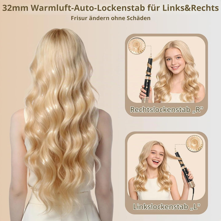 Sendowtek Haarstyler 6 in 1, Airstyler Set 950W Multi Haarstyling Geräte mit 3 Temp Lockenstab Warml