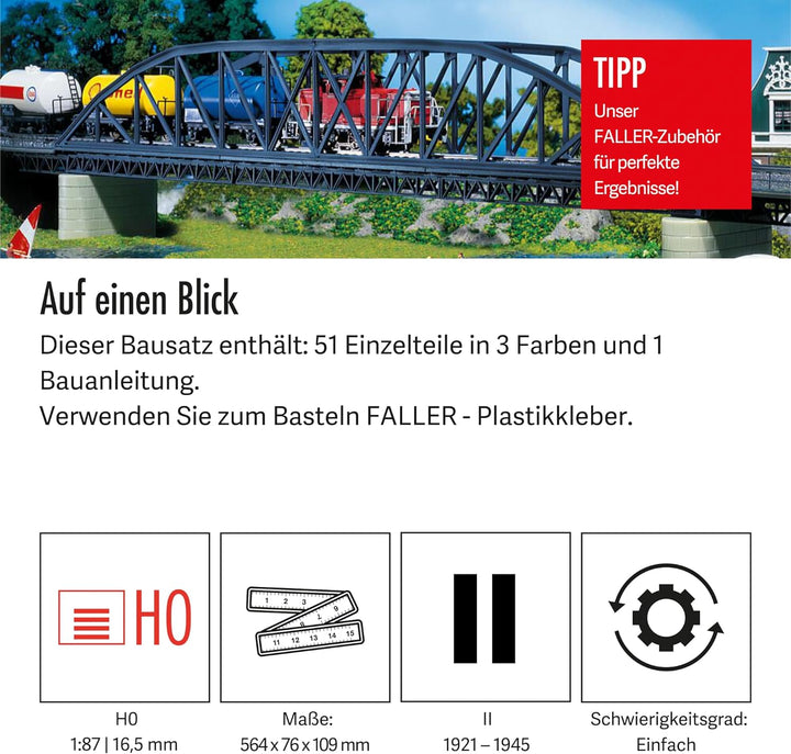 FALLER Bogenbrücke Modellbausatz mit 51 Einzelteilen 564 x 76 x 109 mm I Modelleisenbahn Zubehör H0