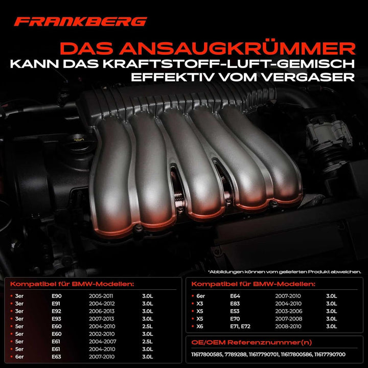 Frankberg Ansaugbrücke Saugrohrmodul Kompatibel mit 3er E90 E91 E92 E93 5er E60 E61 6er E63 E64 X3 E